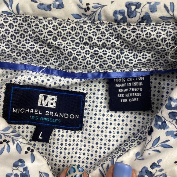 Michael Brandon Mens Shirt Large Floral Print Short Sleeve Button Up Casual - Picture 5 of 6
